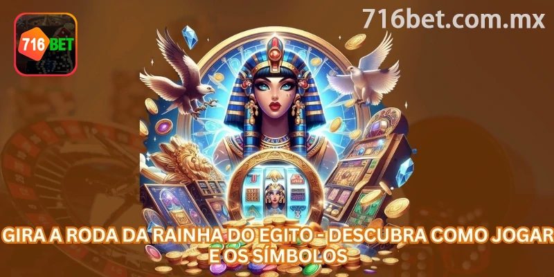 Imagem inicial de Rainha do Egito online, destacando “escaravelhos” e “símbolos empilhados”
